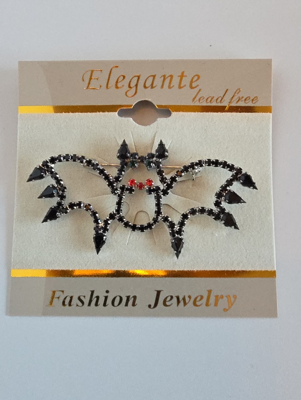 Black Open Rhinestone Bat Brooch Pin 2.5" NWT